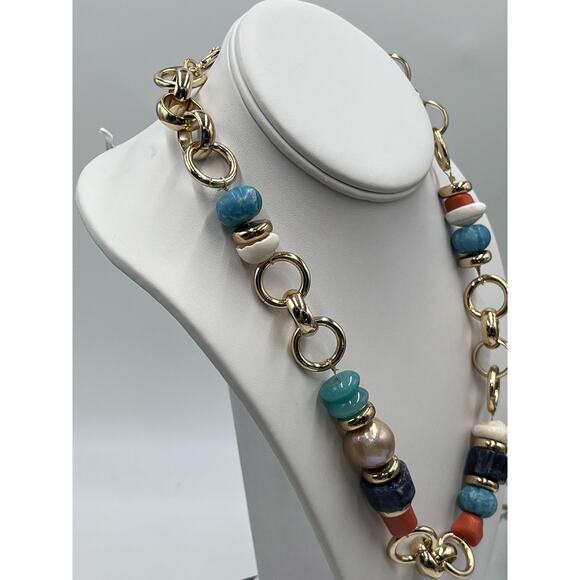 DANNIJO Multi Pearl Multi Color Beads Sodalite Quartz Gold Plated Chain Necklace - Picture 11 of 16
